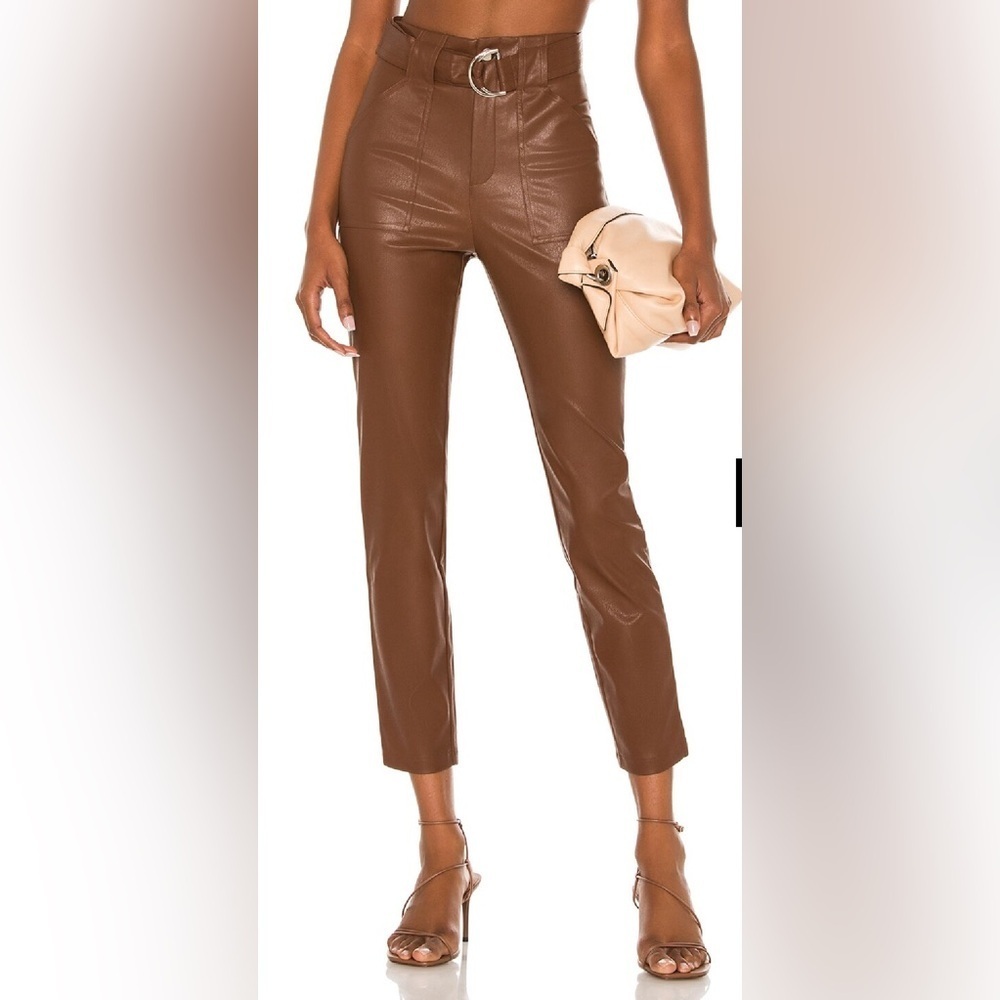 NWT Superdown Chanice Chocolate Brown Faux Leather Buckle Pants Sz S
